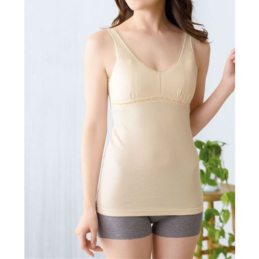 【レディース】 やさしいぬくもり綿100%ソフトカップ付きインナー ■カラー：アイボリー ■サイズ：MLLL3L