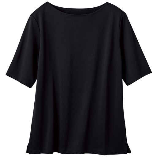 【レディース】 ボートネック半袖Tシャツ(綿混、吸汗・速乾) - セシール ■カラー：ブラック ■サイズ：M,L,LL,3L