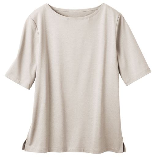 【レディース】 ボートネック半袖Tシャツ ■カラー：ライトグレージュ ■サイズ：MLLL3L