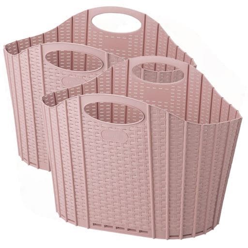 ＜セシール＞ ランドリーバスケット(2個組)/折りたためる ■カラー：ピンク