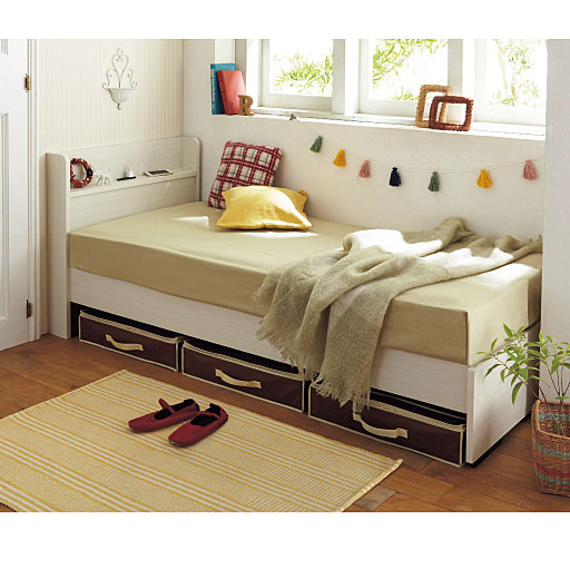 マット付きベッド(組み立て簡単) - セシール ■カラー：ブラウン ホワイト ■サイズ：セミダブル,ダブル,シングル
