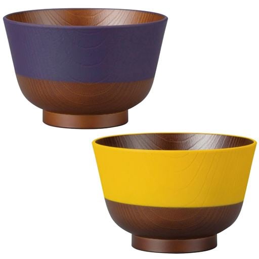 ＜セシール＞ 日本伝統色 塗分食器2個組 ■カラー：B(茄子紺+山吹色) ■サイズ：羽反お椀羽反どんぶりフリーカップ