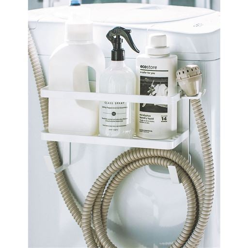 ホースホルダー付き洗濯機横マグネットラック - セシール ■カラー：ホワイト