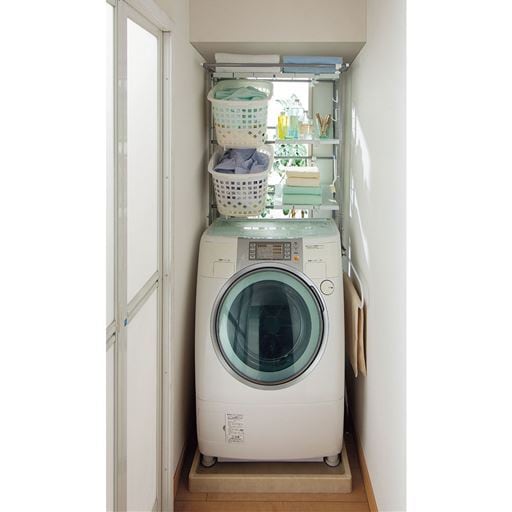 洗濯機ラック(伸縮式・スリムフレーム) - セシール ■サイズ：A(棚3段),B(棚2段+カゴ2個)