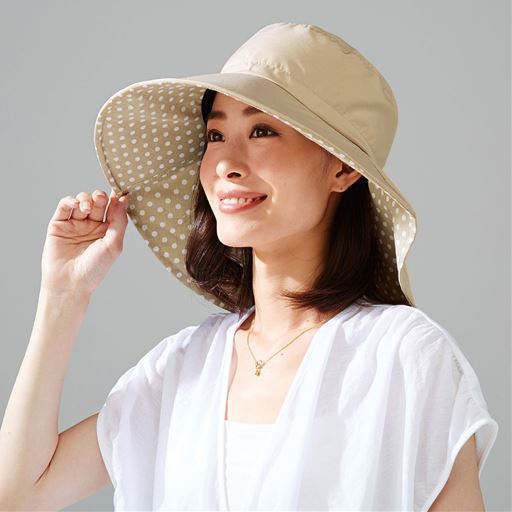 【レディース】 りぼんde調節UVカットつば広帽子 ■カラー：ベージュ