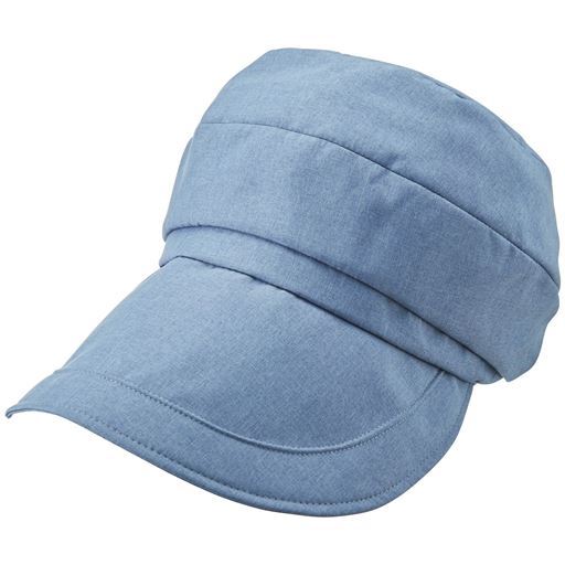 【レディース】 21機能で小顔に見える遮熱遮光UV平天キャスケット帽子<美活計画> ■カラー：サックスブルー