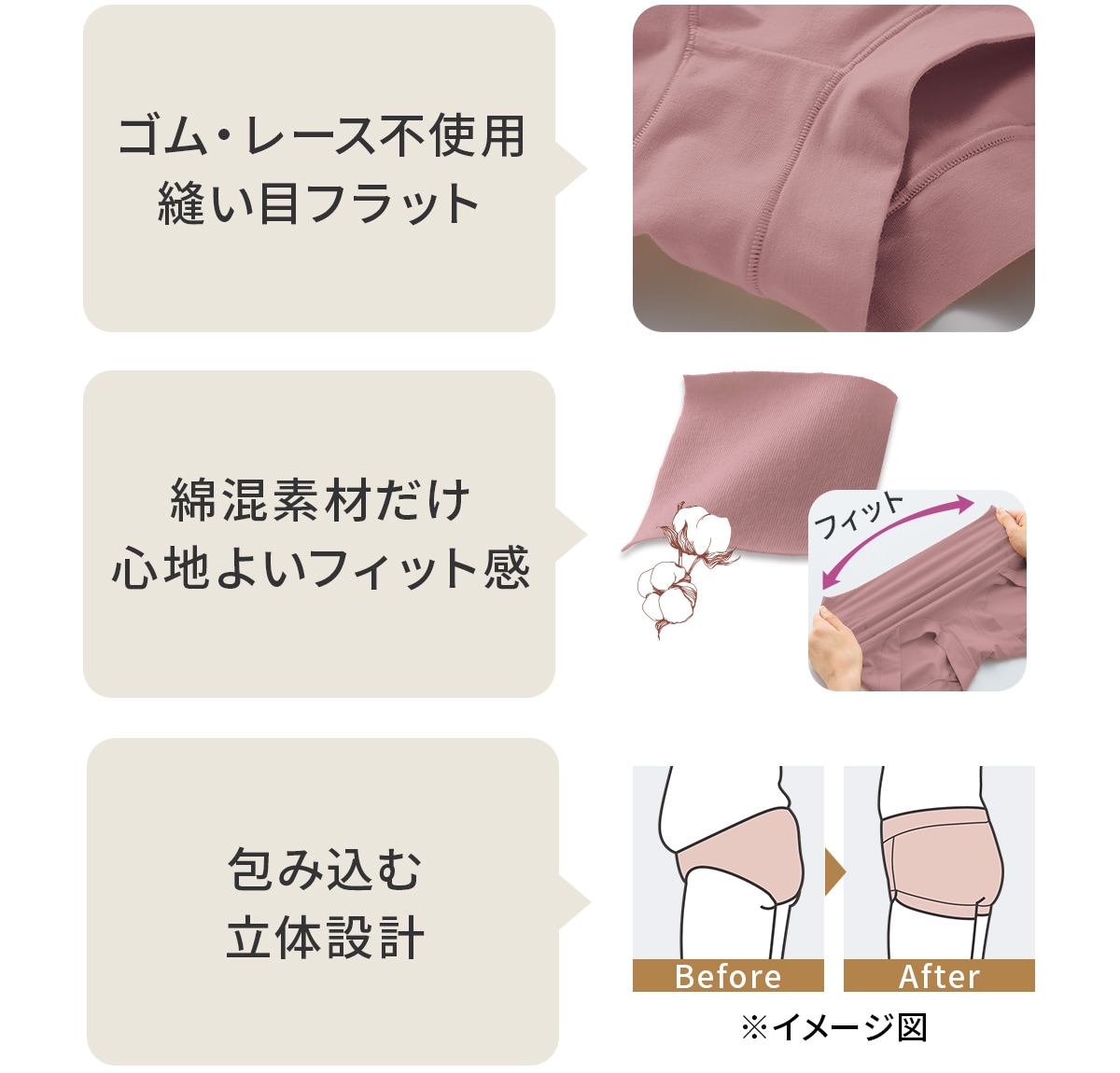 ゴムもレースもないくい込みにくいショーツ