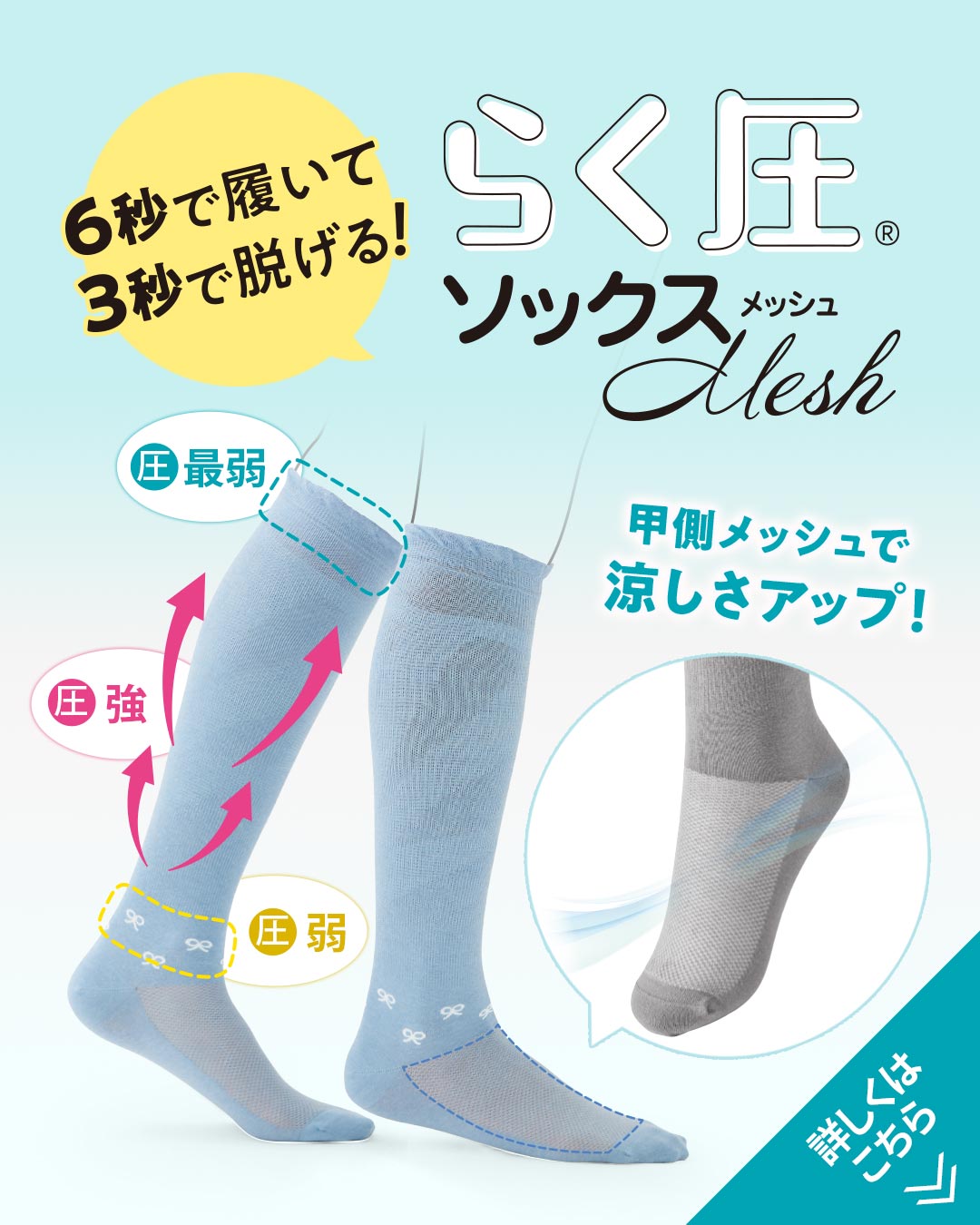 着圧メッシュハイソックス らく圧®