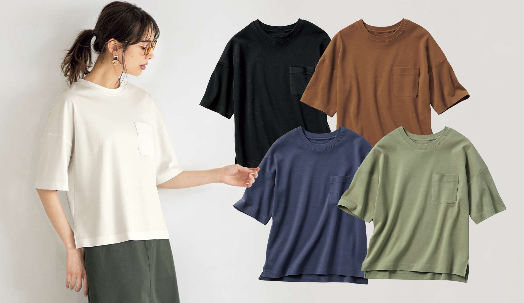 クルーネックTシャツ(綿100%・洗濯機OK)