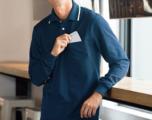 ドライ 綿100 ポロシャツ 長袖 スマホ入れ対応ポケット付き セシール Cecile