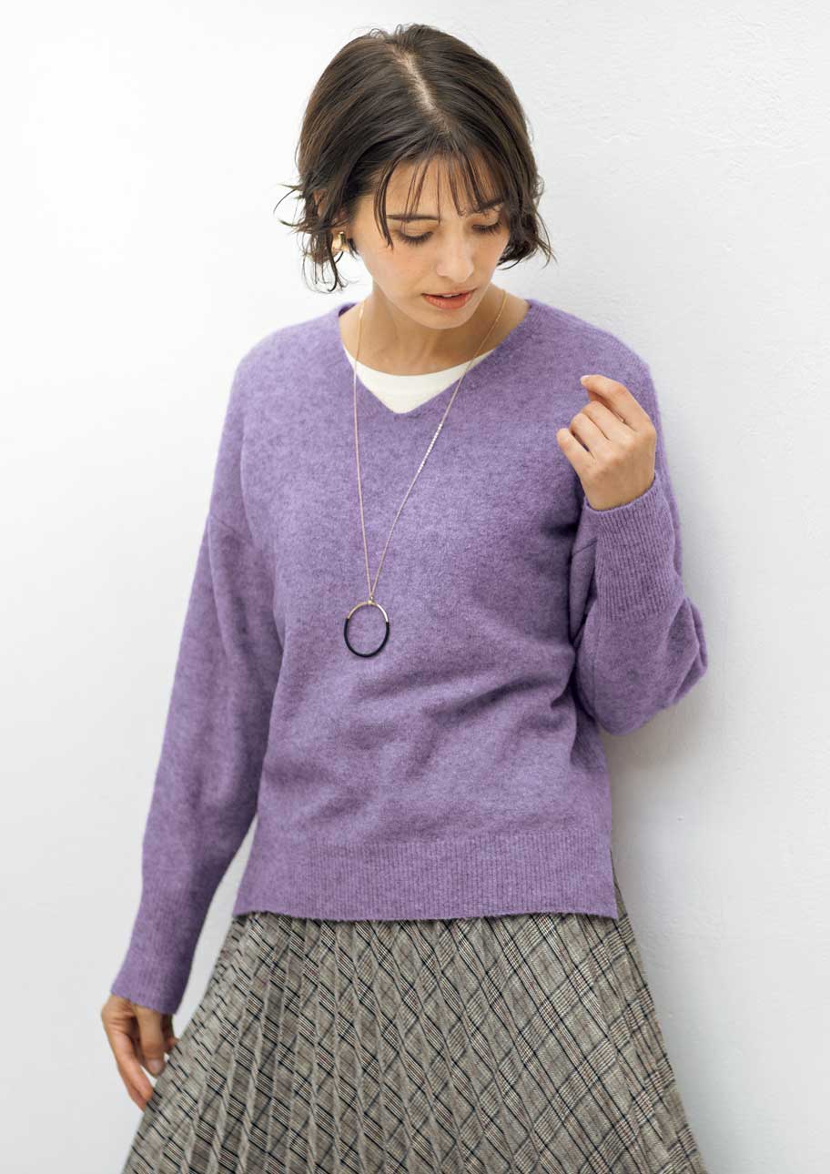 ヤク混vネックニット 手洗いok セシール Cecile ヤク混vネックニット 手洗いok セシール Cecile