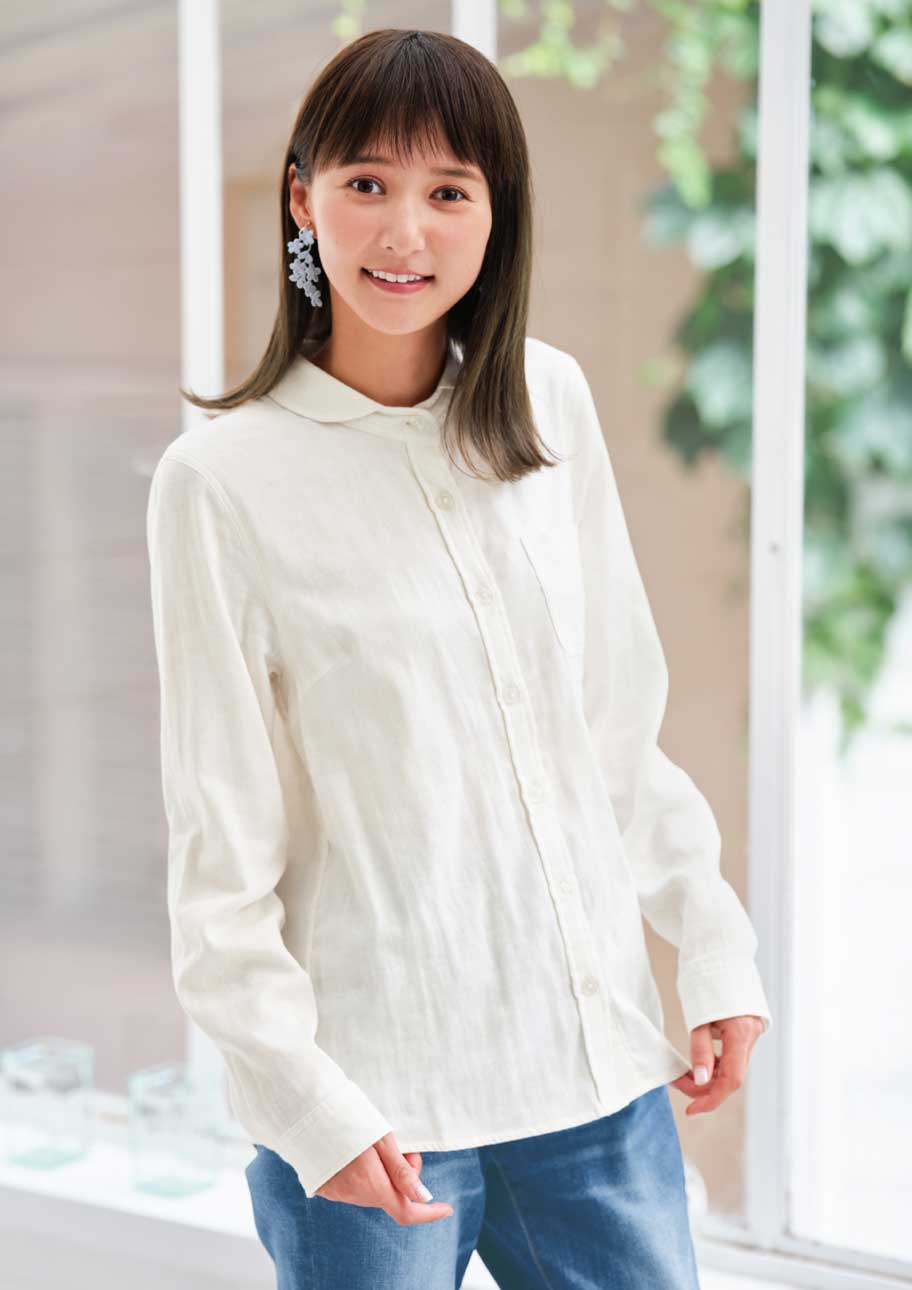 ぽっちゃりさんサイズ ストレッチガーゼシャツ セシール Cecile ぽっちゃりさんサイズ ストレッチガーゼシャツ セシール Cecile
