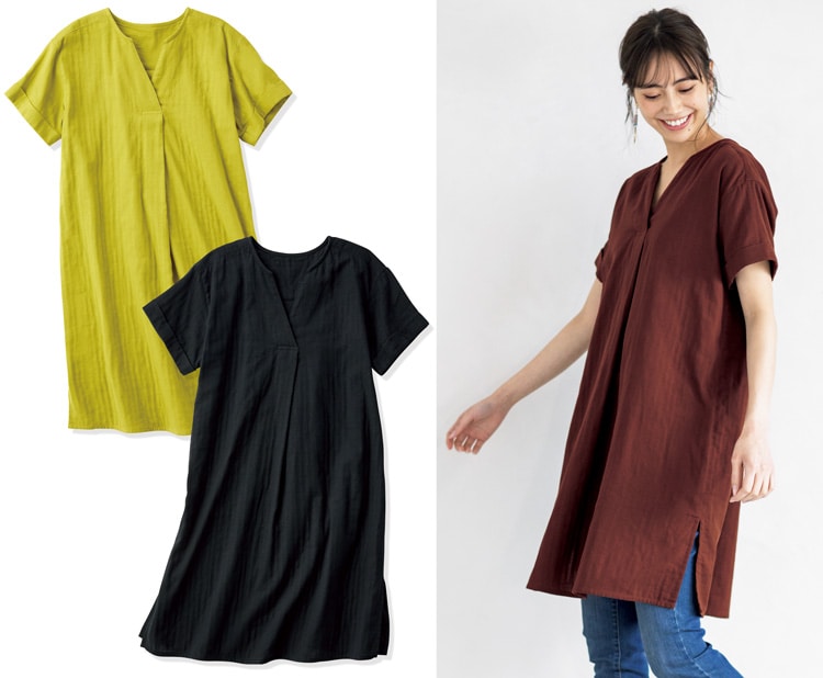 ダブルガーゼ半袖チュニック 綿100 セシール Cecile ダブルガーゼ半袖チュニック 綿100 セシール Cecile