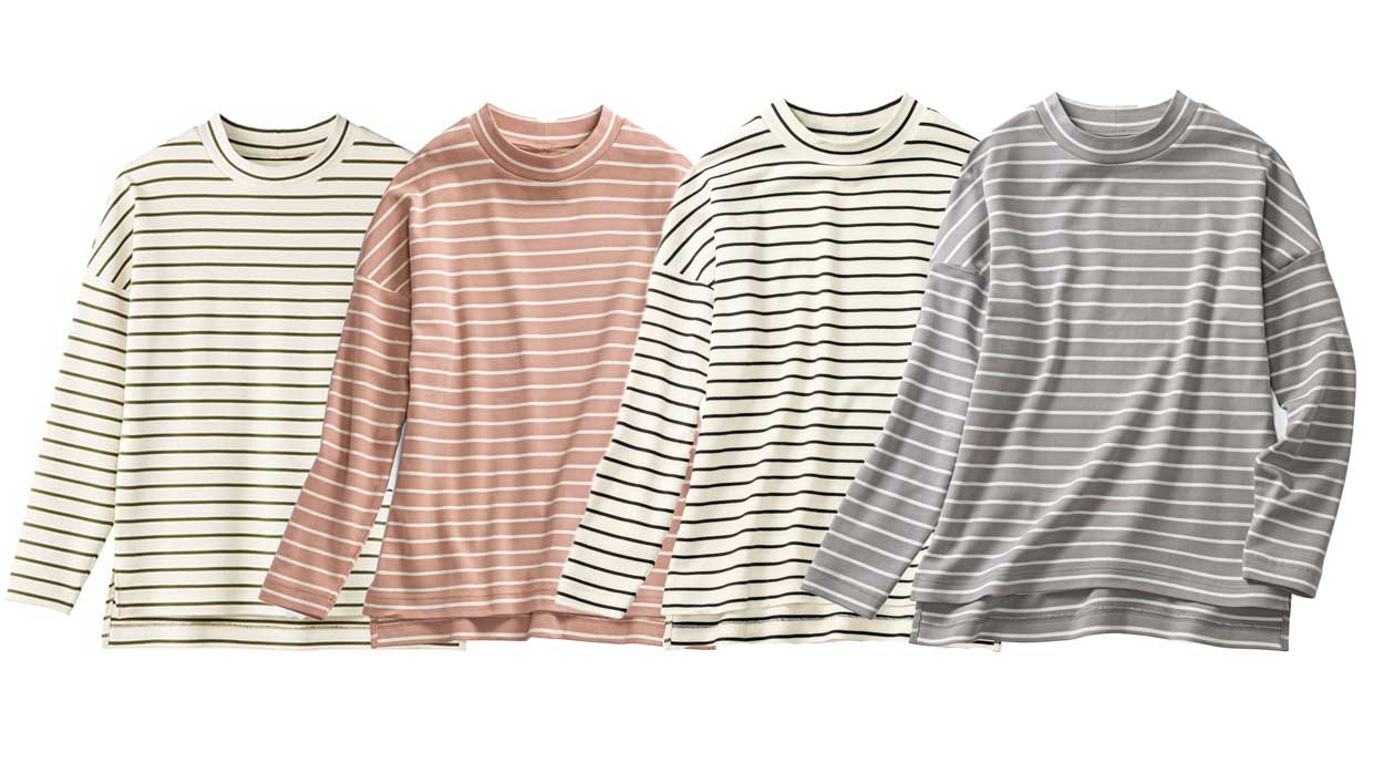 ハイネックボーダーtシャツ 長袖 綿100 洗濯機ok セシール Cecile ハイネックボーダーtシャツ 長袖 綿100 洗濯機ok セシール Cecile