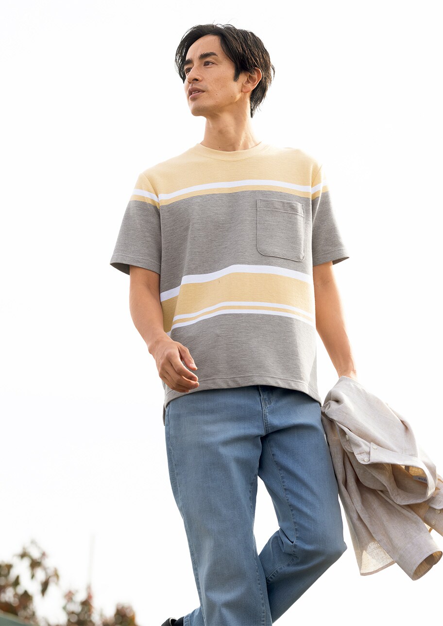 うねうね素材のやわらかTシャツで柔らかコーデ