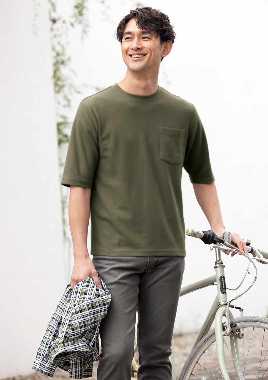 さらりと着心地がいい、5分袖鹿の子Tシャツ