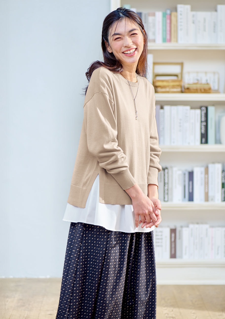 2点セットアイテムのトップスで春のレイヤードスタイルが完成