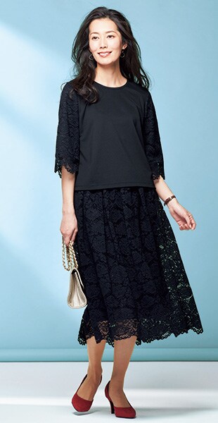 グレンチェックワンピースコーデ セシール Cecile