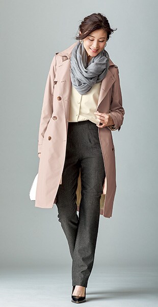 トレンチコート オープンカラーシャツ 調温スリムパンツコーデ セシール Cecile