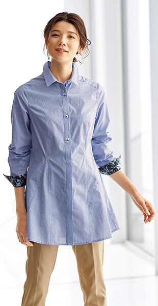 シャツチュニック テーパードパンツコーデ セシール Cecile