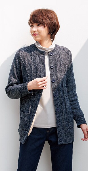 裏シャギーカーディガン オフタートルtシャツ 裏フリースデニムコーデ セシール Cecile